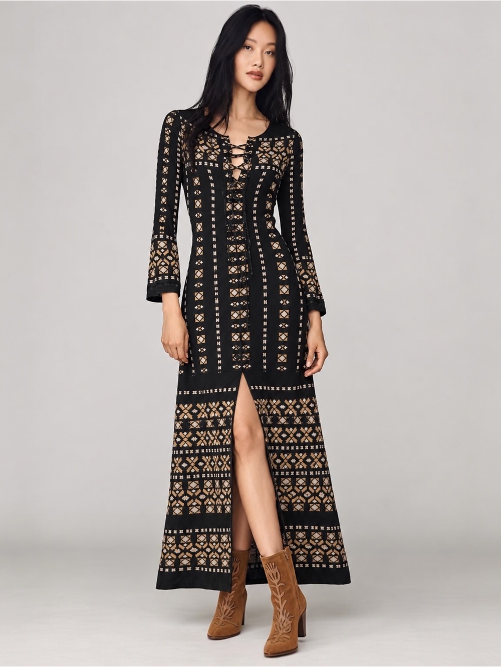 BCBGMaxAzria NWT Lianna Printed Boho Batik Kaftan Maxi Dress
